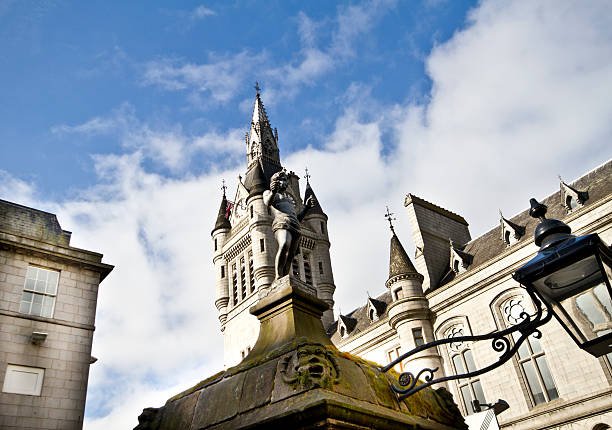 Facades of typical old city buildings in Edinburgh